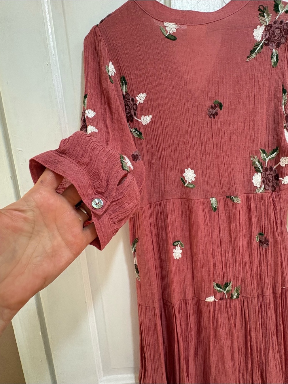fig and flower Dusty Rose Floral Tiered Midi Dress - Picture 10 of 13